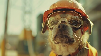 Dog in construction safety gear - 791165203