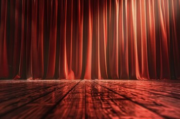 An Empty Stage With Red Curtain and Spotlight