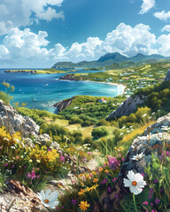 Beach and Town Painting: Artful Landscape of Antigua and Barbuda