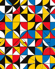 Obraz premium Colorful Geometric Art: Abstract Painting of Rotating Half Circles in a Grid Pattern