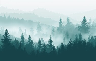 Dense Forest Shrouded in Fog - obrazy, fototapety, plakaty