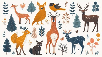 Flat Design Set of Animals and Nature Labels for Wildlife Identification