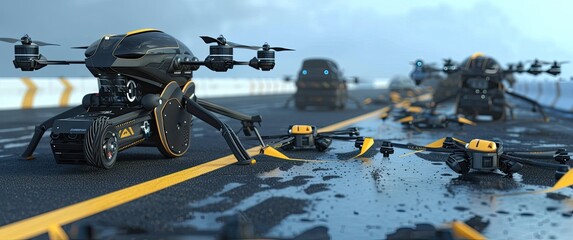 Obraz premium Drone flying above asphalt road 🚁 Capturing modern perspectives from above. #AerialView 🛣️🌐