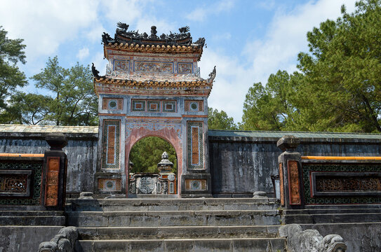 Gate znd stairs, tomb of Emperor Tu Duc, Hue, Vietnam