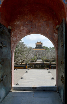 View through archway to Emperor's mausoleum, Hue, Vietnam