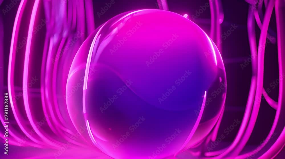 Poster neon shape futuristic deform 3d render abstract art video of surreal 3d ball or sphere in curve wavy