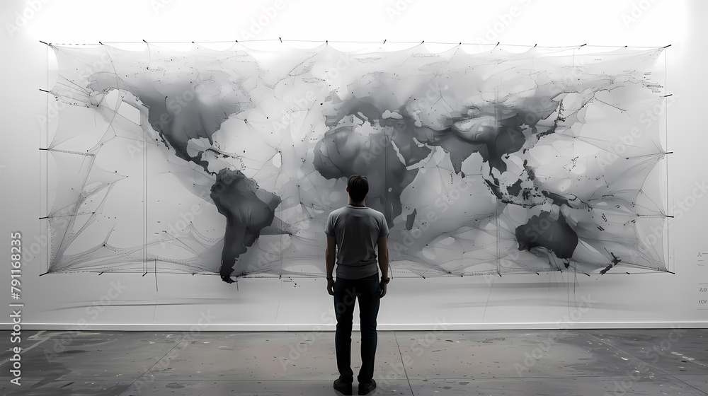Poster minimalistic grey collaborative map timeline interaction painting front view man