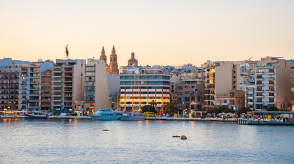 Beautiful cityscape and coast in Sliema, Malta