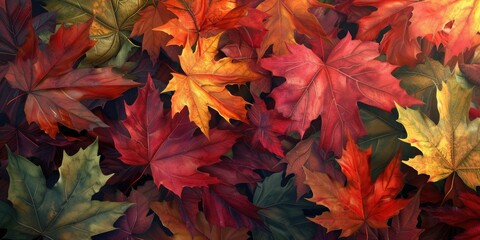 Maple leaves backdrop radiates autumnal beauty, capturing nature's vibrant hues in a picturesque display. 🍁🍂 #AutumnSplendor - obrazy, fototapety, plakaty