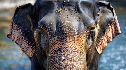 Close view of an Asian Elephant s facial features