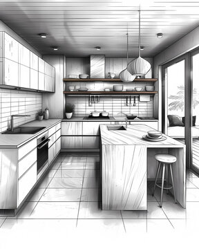 Modern Kitchen Art Sketch - Vibrant Painting, Kitchenware, Home Decor, Wall Art