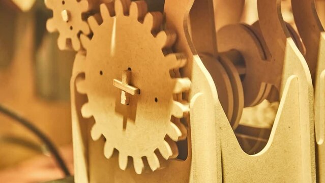 Wooden mechanism that consists of several gears