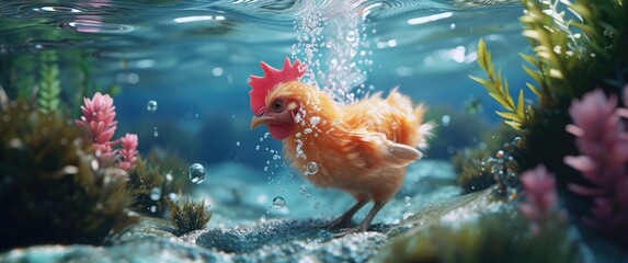 A swimming chicken, showcasing unexpected talent and adding a touch of whimsy to the ordinary. 🐔🏊‍♂️ #QuirkyCharm