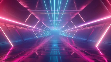 abstract futuristic portal tunnel with neon lines and glowing lights scifi wallpaper illustration