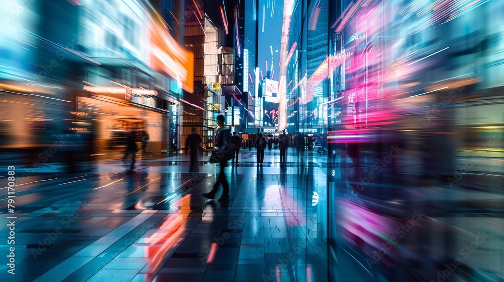 Poster abstract urban architecture reflection with bokeh and motion blur futuristic real estate concept