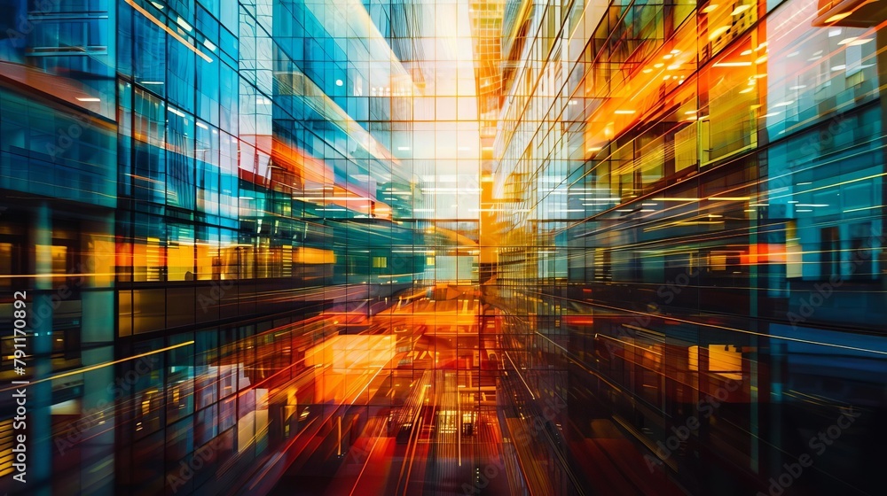 Poster abstract urban architecture reflection with bokeh and motion blur futuristic real estate concept