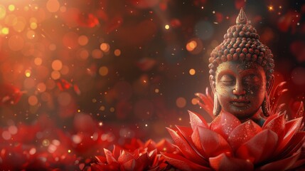 Buddha Statue Sitting on Top of Red Flower