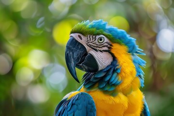 Fototapeta premium Blue and Yellow Parrot Perched on a Tree