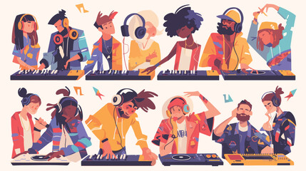 Collection of male and female DJ s isolated on whit