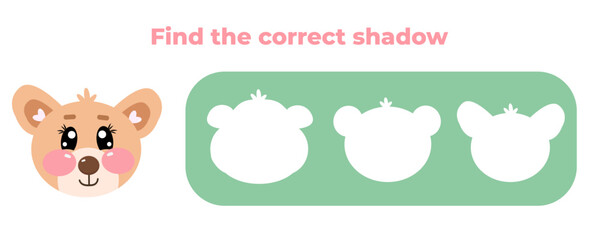 Find the correct shadow of funny kawaii characters dog, bear face animal