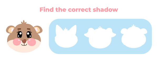 Find the correct shadow of funny characters hamster face animal
