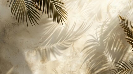 beige concrete wall with palm leaves shadow summer product backdrop illustration