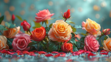 Set of colorful flowers and roses layout style