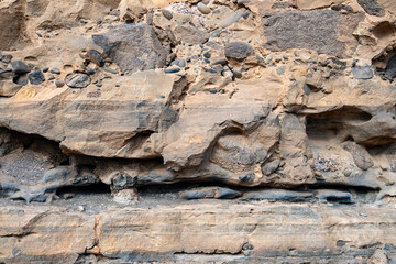 Oldest rocks of Canary Islands in cave network in town of Ajuy, north of Pajara, geological wonder...