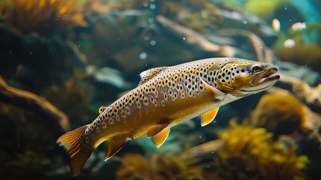 brown trout salmo trutta fario swimming in aquarium freshwater fish species underwater photography