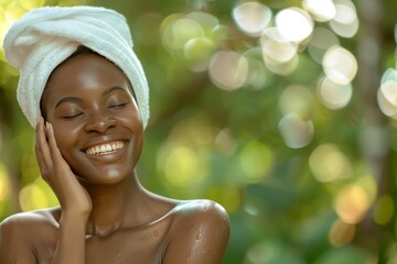 Woman Smiling With Towel on Head