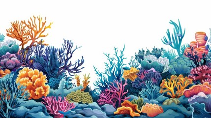 Fototapeta na wymiar coral reef border isolated on white underwater ocean life illustration