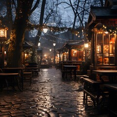 Cafe in the old town of Gdansk at night, Poland