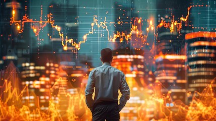 economic crisis and global recession stagnation and inflation business investment risks businessman analyzing graphs digital art