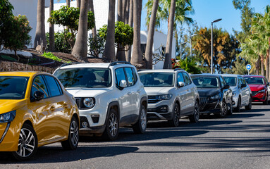 Street parking in Costa Calma touristic resort, Fuerteventura, Canary islands, Spain