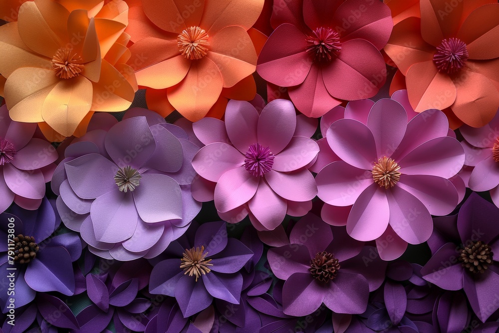 Aufkleber various colors of paper flowers bunched together in a vibrant display, showcasing a range of hues an