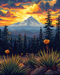 Vibrant Mountain Art: Yellow Flower Blooms in Oregon, USA