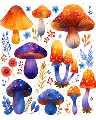 Vibrant Boho Rainbow Mushrooms Art Painting Collection Background