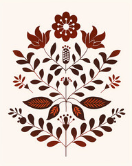 Red and Black Folk-Inspired Mexican Floral Artwork with Geometric Shapes and Negative Space Emphasis
