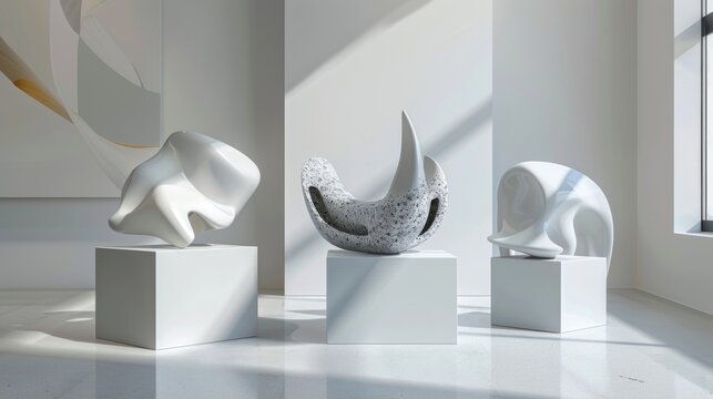Blank mockup of a group of sleek and modern abstract sculptures for a minimalist and contemporary look in your aquarium. .