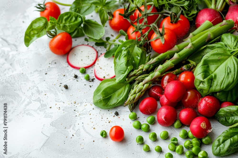 Poster various fresh vegetables are neatly arranged on a table, showcasing colors and textures