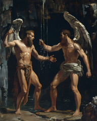 The Duel of Hermes and Apollo: A Clash of Wits and Wings in a Vibrant Masterpiece of Mythological Art