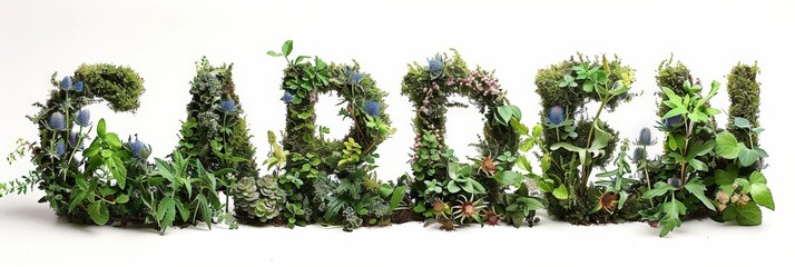 Various plants arranged in a way that spells out the word  garden 