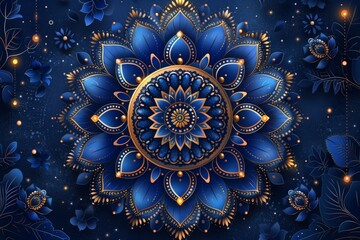 A blue and gold flower stands out against a blue background, showcasing vibrant colors and striking contrast