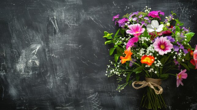 Mother's Day Greetings: Chalkboard Background with Floral Bouquet  on vase