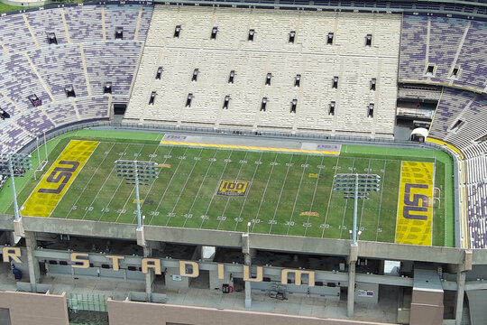 aerial shot of Tiger Stadium on the campus of Louisiana State University in Baton Rouge Louisiana USA