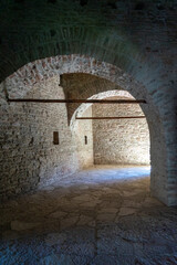 View inside a tunnel of the castle of Gjirokaster, architecture of the Ottoman empire.Girokaster-Albania.
