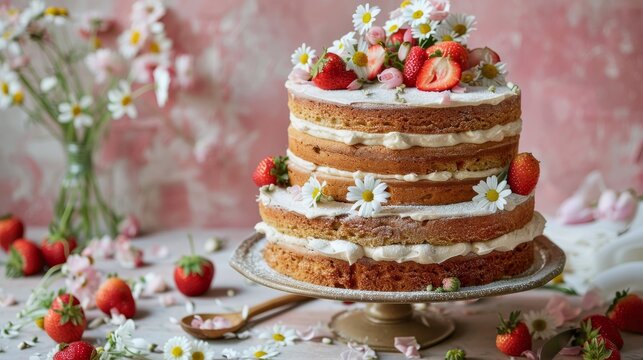 Cake With Strawberries on Top