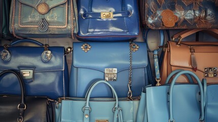 Collection of vintage handbags in blue Image