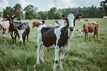 Cow goat pasture in a field ecological local farm no cruelty animal safety happiness herd flock milk eco environment sustainability humanity agriculture green forest meadows mountains grass land