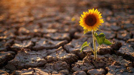 Amidst a sea of dried and cracked earth a of sunflowers stands tall a reminder of the beauty and...